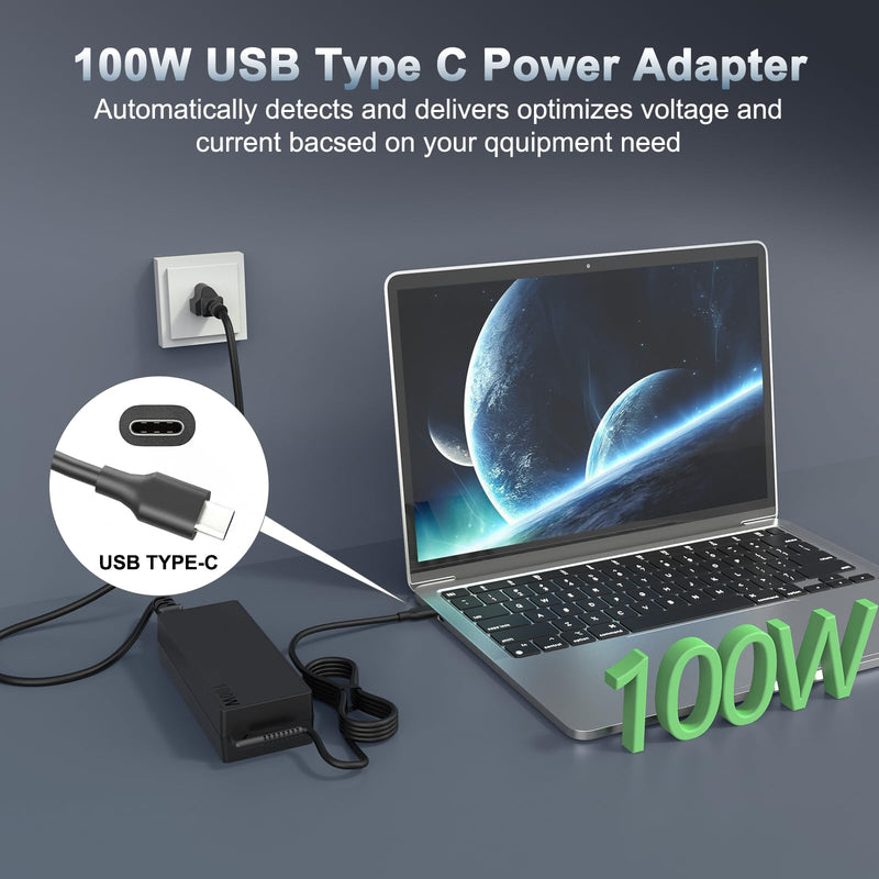 100W USB C Laptop Charger Universal Type-C Fast Charging Adapter for Compact Travel Power Supply Compatible with MacBook Dell HP Lenovo ThinkPad Acer Asus MSI iPad iPhone Samsung Switch Black-2