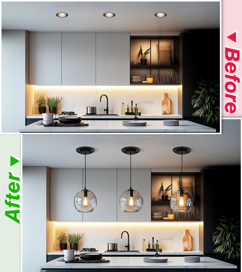 5 & 6 Inch Recessed Can Light Conversion Kit, Upgrade to Stylish Pendant & Hanging Light, Ceiling Fan Compatible, Includes 8-Inch 3D Ceiling Medallion (Matte Black Finish, 1-Pack) Black --1 pcs