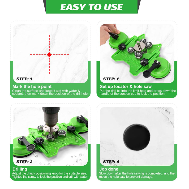 Diamond Hole Saw Kit, 18 PCS Tile Hole Saw Kit with Double Suction Cup Guide, 6-50 mm Dry/Wet Drill Bits Set for Ceramic, Glass, Porcelain, Marble, Granite 18PCS(0.24”-2”)