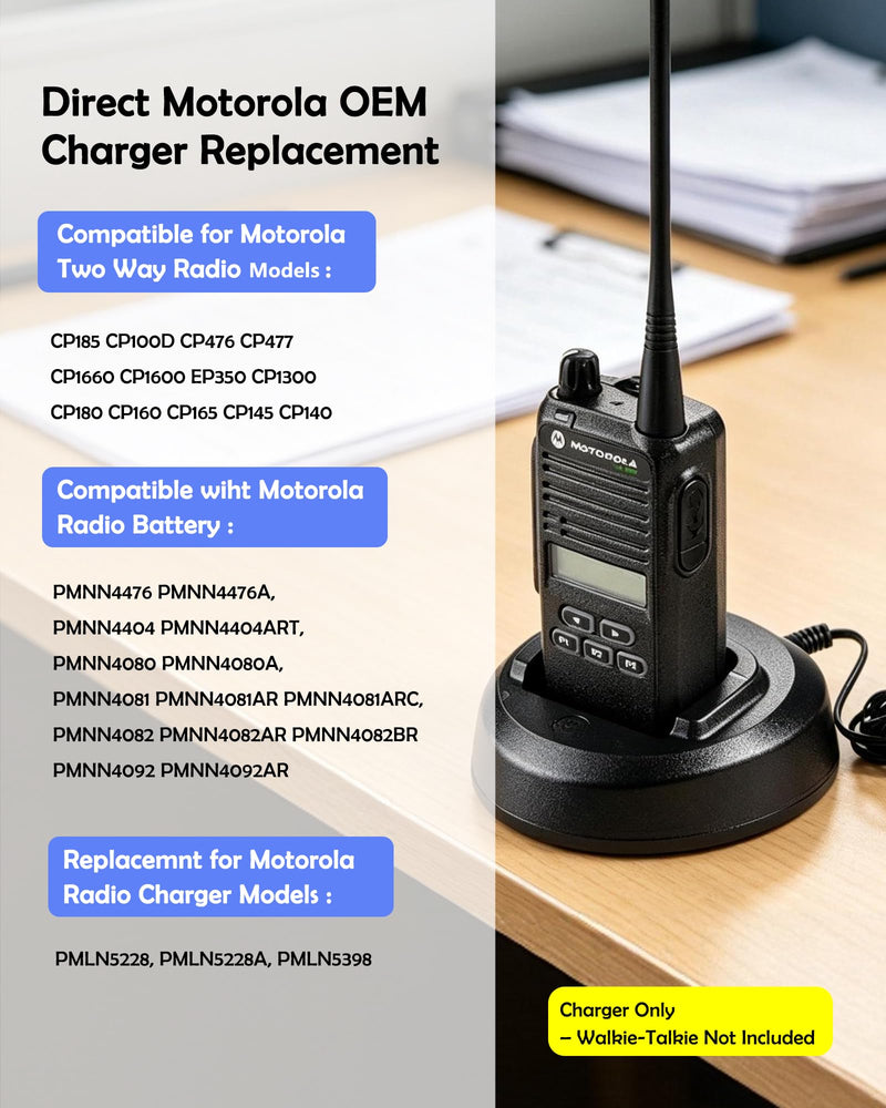 PMLN5228AR CP185 Rapid Charger for Motorola CP185 CP100D CP476 CP477 CP1300 CP1600 CP1660 EP350 P140 P145 P160 Radios & PMNN4080 PMNN4476A PMNN4081 PMNN4082 Batteries