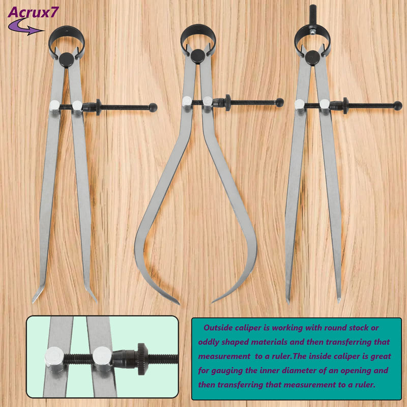  [AUSTRALIA] - Acrux7 3Pcs 8 Inch Long Spring Caliper Set, Carbon Steel Outside Divider Caliper Compass, Calipers Measuring Tool for Wood Turning Lathe Projects