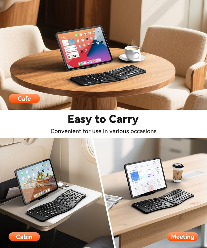 Ergonomic Foldable Keyboard, 3-Device Dual Mode 2.4G & Bluetooth | Ultra-Slim Portable Wireless Design for Travel&Lap Use, Connects up to 3 Devices, Compatible with iOS, Android, Windows