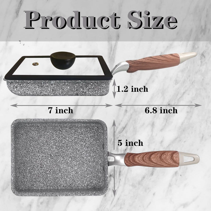 9Pcs Tamagoyaki Pan Set, Japanese Omelette Pan Nonstick with Lid, Square Japanese Egg Skillet Rectangle 7"x5" Grey Gray