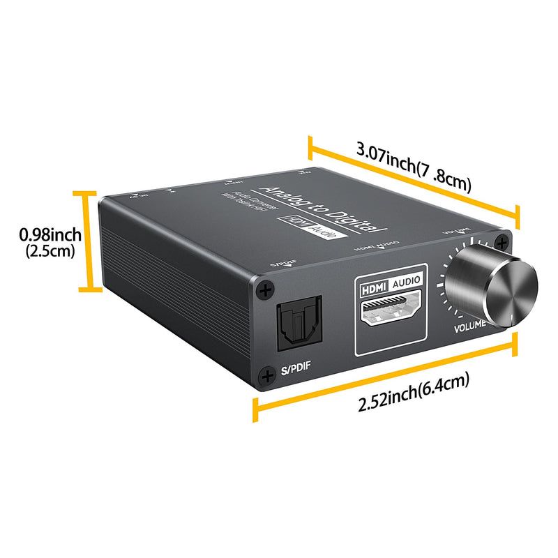 Analog to TOSLINK Digital Optical Audio and HDMI Audio Converter, 3.5mm AUX Jack, Volume Adjustment, for DVD, PS4, Soundbar