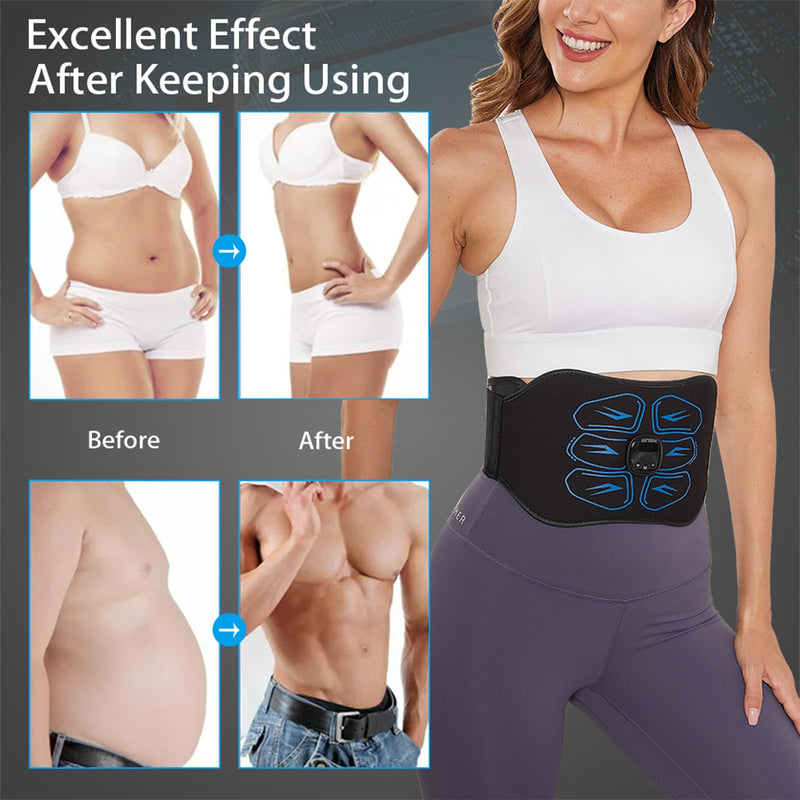 FDA Cleared ABS Stimulator Muscle Toner, Ab Machine, Portable Abdominal Belt, Electronic Pulse Massager, Home Office Fitness Belt Workout Equipment (Black Blue) Black Blue