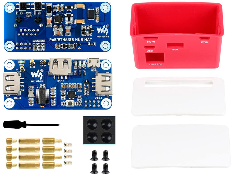 PoE Ethernet/USB HUB HAT Board with ABS Case Box for Raspberry Pi Zero 2W/2WH/Zero, PoE 802.3af-Compliant Ethernet Port and 3X USB 2.0 Ports Compatible with USB 2.0/1.1