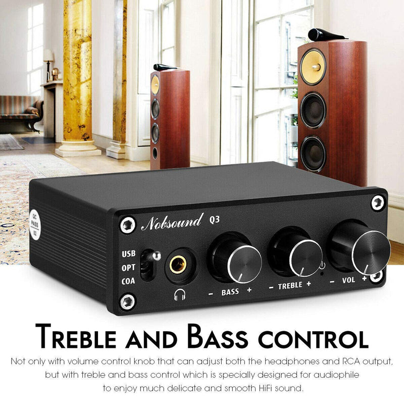 Nobsound Q3 Mini USB DAC Digital to Analog Converter Audio Adapter Headphone Amp Amplifier with Optical Coaxial Inputs & Treble Bass Tone Control