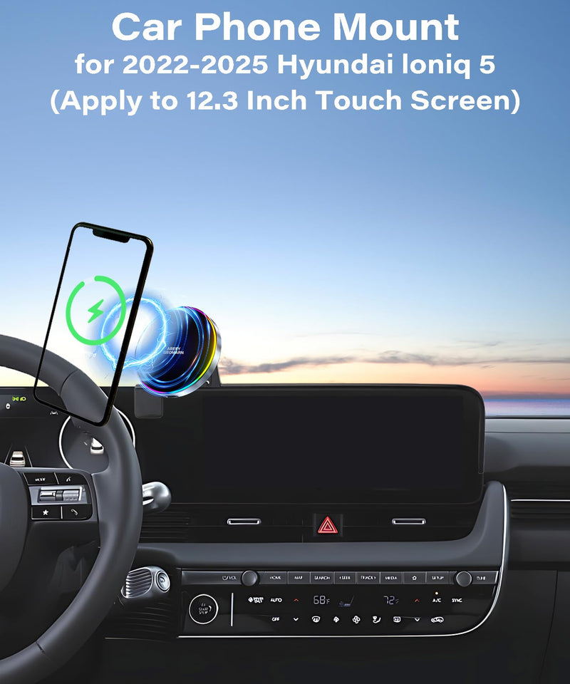 Car Phone Mount for 2022-2025 Hyundai loniq 5 12.3" Screen Accessories | MagSafe 15W Fast Wireless Charger Cell Phone Holder,360° Rotatable 3D Fit Navigation Clip-On Cradle,will Not Block Air Vents fit for 2022-2025 Hyundai loniq 5(12.3 Inch)