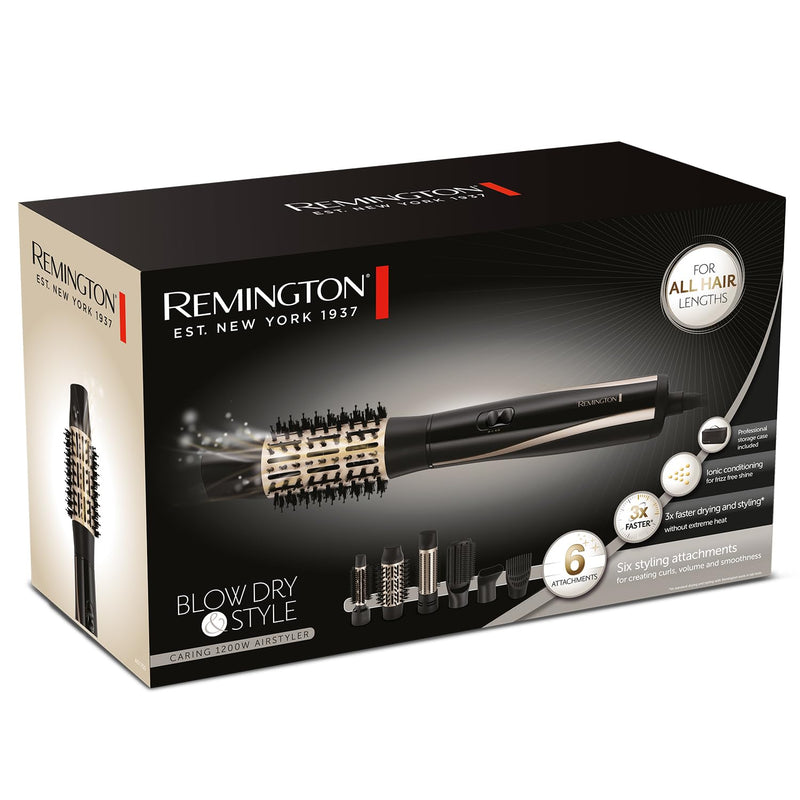 Remington Blow Dry & Style Air Styler, 6 Attachments, 1200W | For All Hair Lengths, 25mm, 38mm, 50mm Brushes, Firm Paddle Brush, Concentrator, Root Boost, 2 Heat & 2 Speed Settings