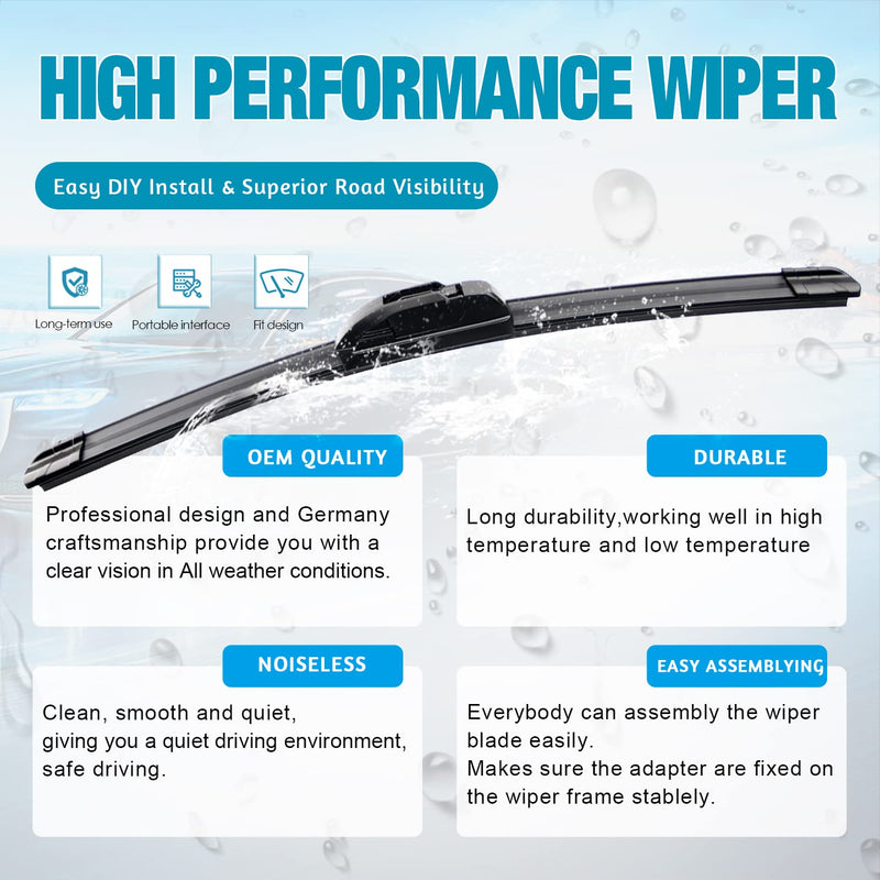 OEM Quality 26''+18'' Premium All-Season Auto Windshield Natural Rubber J-Hook Wiper Blades(Pack of 2) 26"+18" Hook Front Windshield Wipers