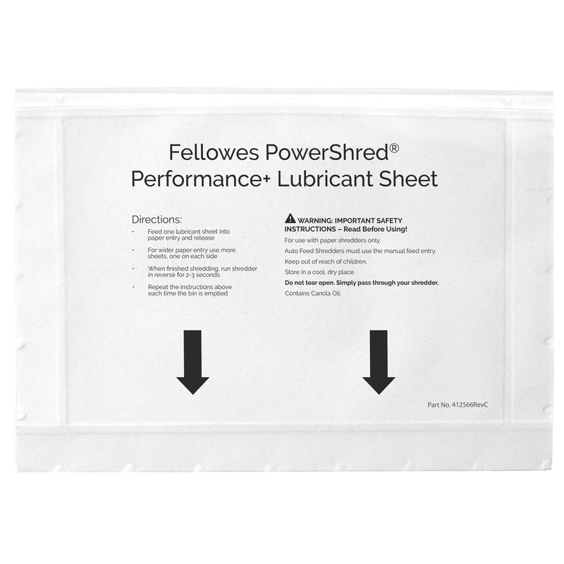 Fellowes Powershred Performance Paper Shredder Lubricant Sheets with Paper Shredder Oil Lubricant for Cross-Cut and Micro-Cut Paper Shredders, 6 x 8.50 x 0.031 Inch, 10-Pack