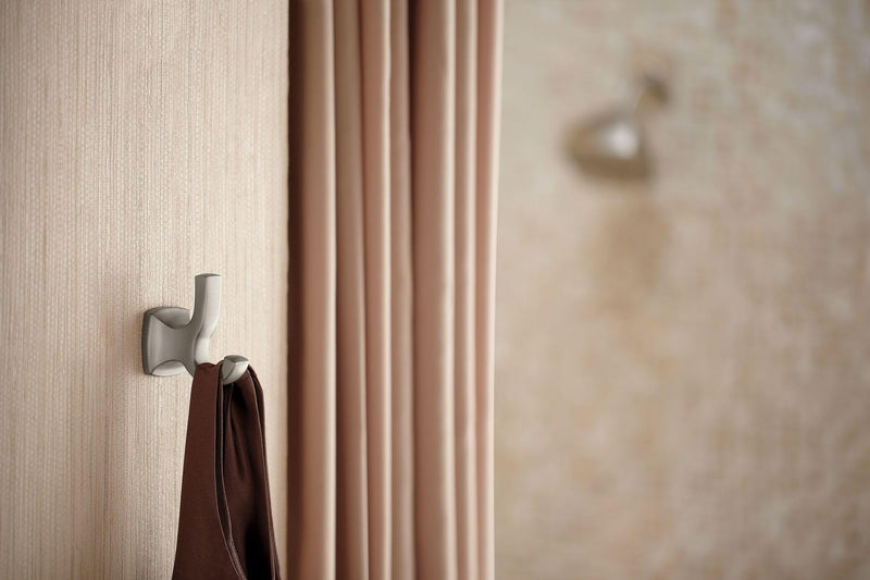 Moen Voss Brushed Nickel Bathroom Double Robe Hook, Wall Mounted Metal Hanger for Towels, YB5103BN 6.30 x 3.66 x 3.03 inches