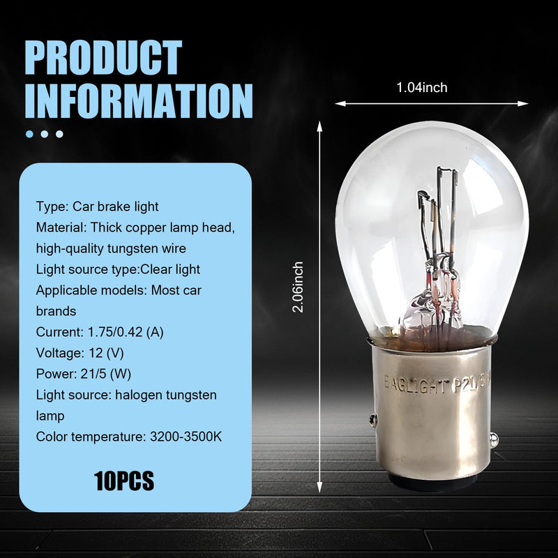 10 PCS 1157 Car Brake Light Bulb, P21/5W BAY15D Dual Contact Halogen Lamp Replacement, Universal Tail Light, for Most Cars, Trucks and Vans (White) 10 PCS White