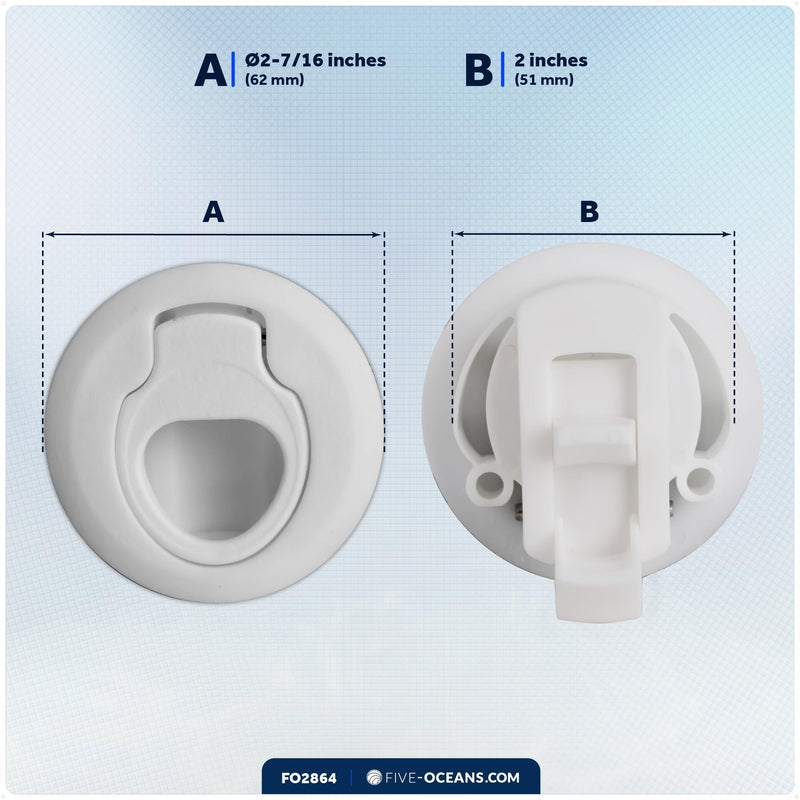 Five Oceans 2" Flush Pull Slam Latch Door Hatch, White UV-Stabilized and Corrosion-Resistant ABS Plastic, 2-Inch Cutout Hole Required - FO2864