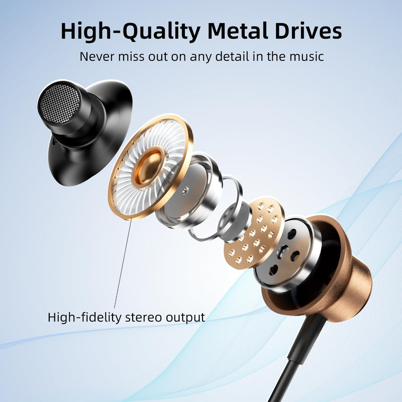 Wired Earbuds with ENC Noise Canceling Mic, Deep Bass Stereo Wired Earphones, Plug in USB C/Type C Headphones Compatible with iPhone 17/16/15, Samsung, Android, Gaming, Laptop, Clear Calls Brown USB Type C