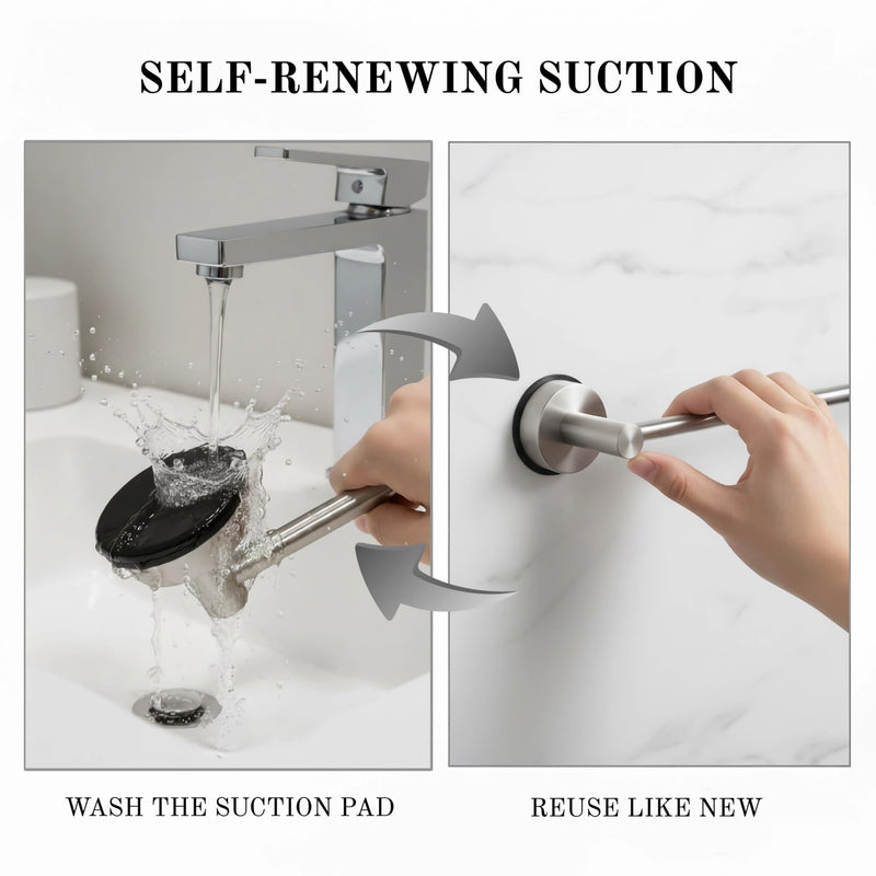 Suction Cup Towel Bar 17-28 Inch Adjustable Retractable Stainless Steel Towel Rack for Bathroom, RV & Renters - No Drill Heavy Duty Wall Mounted Holder, Removable for Glass & Tile (1, Silver) 1