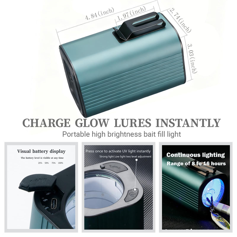 Instant UV Charger for Lures Glow Freshwater Saltwater Baits Catfish Bait Jigs Plugs Spoons for Salmon Walleye Musky Squid Powerful UV LED Light ice Fishing lightsglow disc Charger