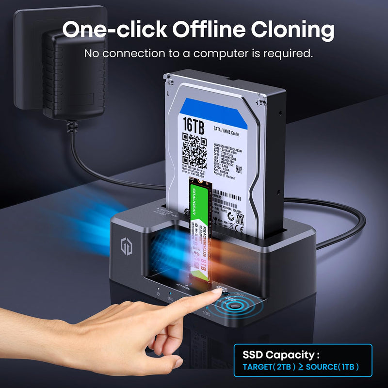GRAUGEAR M.2 NVMe & SATA HDD Hard Drive Docking Station, USB-C 10Gbps NVMe Reader, SATA to NVMe M.2 Cloner, 3.5/2.5 inch SATA SSD Enclosure Clone Station, Dual Bay Offline Clone