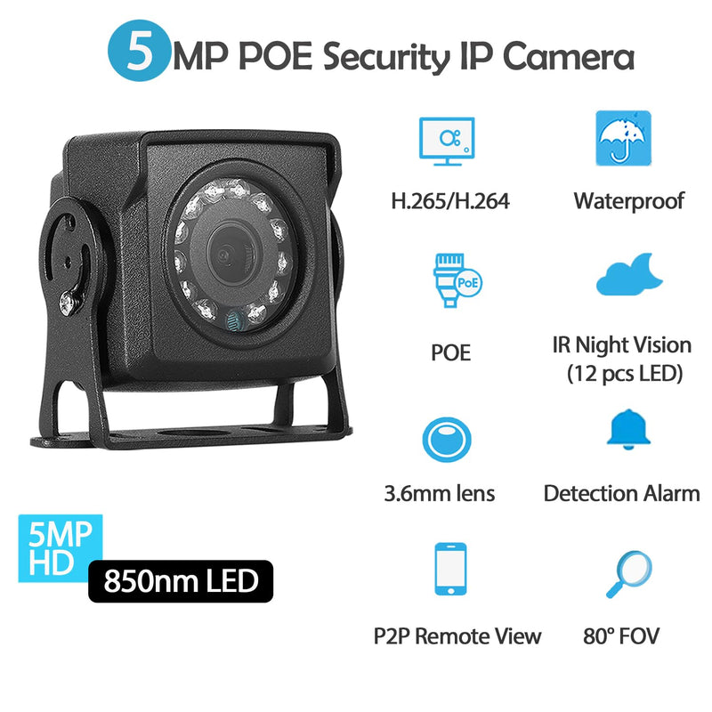 HD 5MP IP65 Waterproof Mini POE IP Camera,12 pcs LEDs IR Night Vision 3.6mm Lens Mini Indoor Outdoor Security Video CCTV Camera,H.265 Motion Detection (I704-2-P-HSV6) 3.6mm Lens waterproof Black I704-2-P-HSV6
