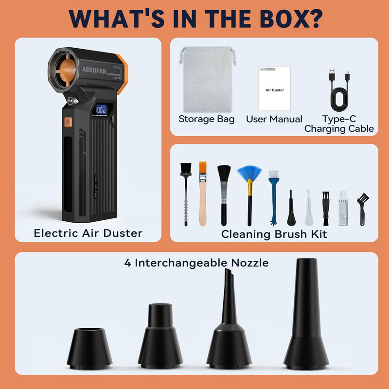 Electric Air Duster - 150000RPM Rechargeable Cordless Compressed Air Duster | 4-Gear Adjustable Mini Turbo Blower, Brushless Motor, PC Dust Cleaner with LED, Portable, For Computer Keyboard Car Outdoor