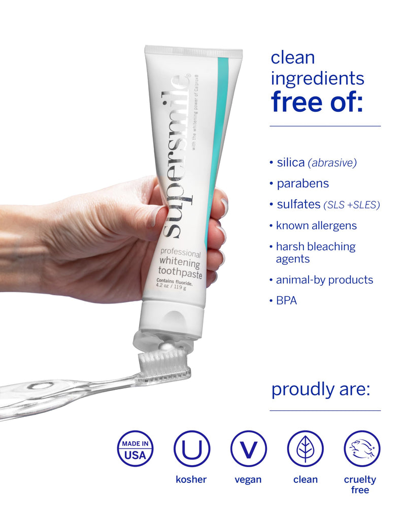 Supersmile Professional Whitening Toothpaste, 4.2 oz, Original Mint Toothpaste with Calprox® and Fluoride, Whitens 3 Shades After 1 Day, Tooth Stain Remover, Enamel Safe for Veneers & Bonding 4.2 Ounce (Pack of 1)