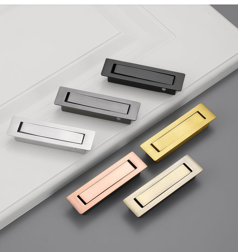 4 Pack Stainless Steel Recessed Pocket Door Pull Handle, Flush Mount Sliding Door Hardware with Hidden Finger Design, Used for Modern Furniture & Interior Doors, Brushed Brass 4 Pack