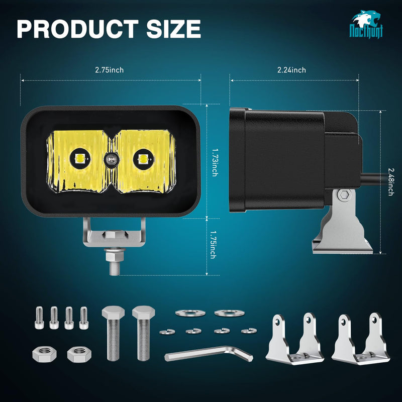 Nilight Motorcycle LED Pods 2 PCS 3 Inch 10 W Flood Beam Square Mini Driving Offroad Side Ditch Lights Built-in EMC for Tractor Truck Motorbike Boat ATV 3Inch 2Led Light Pods