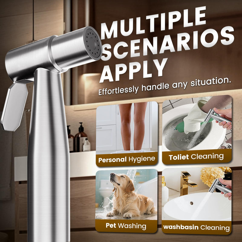 Handheld Bidet Sprayer for Toilet - Premium Adjustable Water Pressure Brushed Nickel Stainless Steel Jet Spray Kit, Bathroom Attachment for Feminine Wash, Baby Cloth Diaper Cleaning & Hygiene KPGFWY