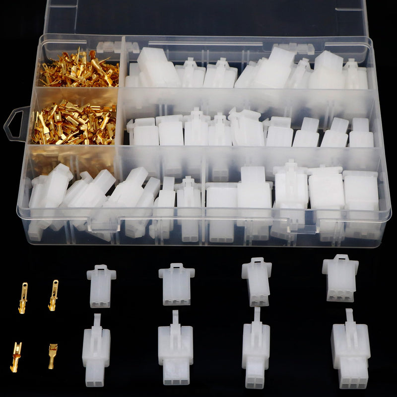 2.8mm Automotive Electrical Wire Connectors Kit 2 3 4 6 Pin Male Female Socket Plug and Pin Header Crimp Wire Terminals for Car, Motorcycle, Truck, Scooter, Boats, Ebike, Electric Instruments 380PCS