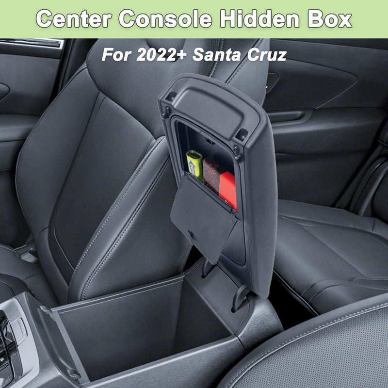 PIMCAR Center Console Hidden Organizer for Hyundai Santa Cruz 2025 2024 2023 2022 Armrest Hidden Storage Box Secret Compartment Press to Open and Close