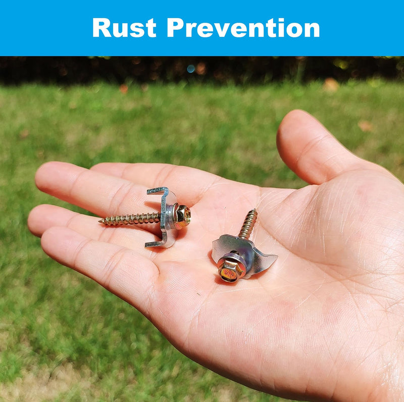 100 Pcs Fencing Fasteners Post Screw with Wire Fixer, Fence Staple for Wire Mesh and Woven Fencing, Quickly Install in Wood with Power Drill 100
