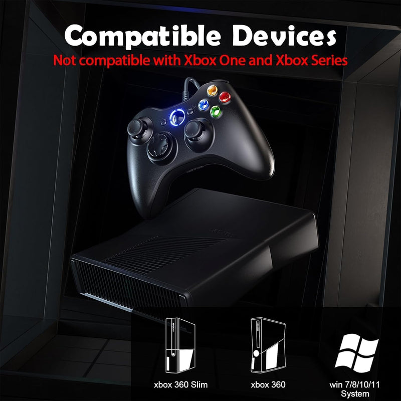Gamrombo Wired Controller for Xbox 360, Gamepad Compatible with Xbox 360/360 S/360 E, PC Windows 11/10/8/7，2.5mm headphone Jack