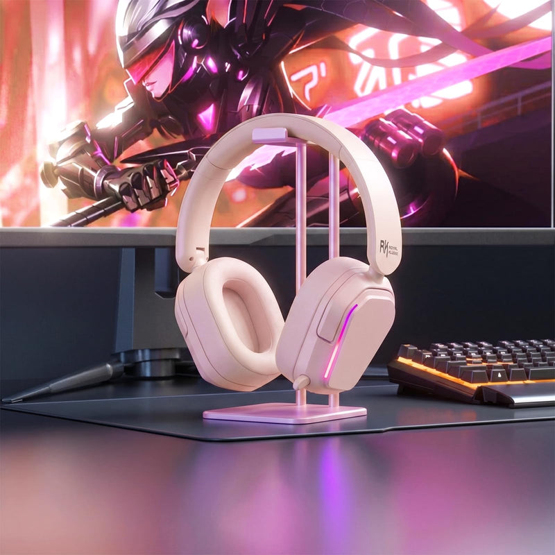 RK ROYAL KLUDGE HG101 V2 Wireless Gaming Headset for Xbox/PS5/NS/PC, Pink | Bluetooth 6.0/2.4Ghz/Wired Headphones, 7.1 Surround Sound, RGB, 40mm Dynamic Driver, Memory Foam Cushions, Retract Mic, Pink