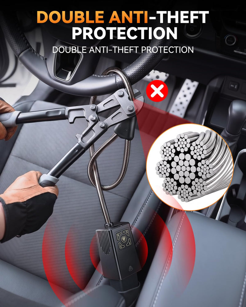 Remote Control Car Steering Wheel Lock with 120dB Alarm, Car Security Lock | Keyless Anti-Theft Device, Cable-Cut Alert, Vibration Sensor,USB-C Rechargeable, Universal Fit for Car SUV Truck Van