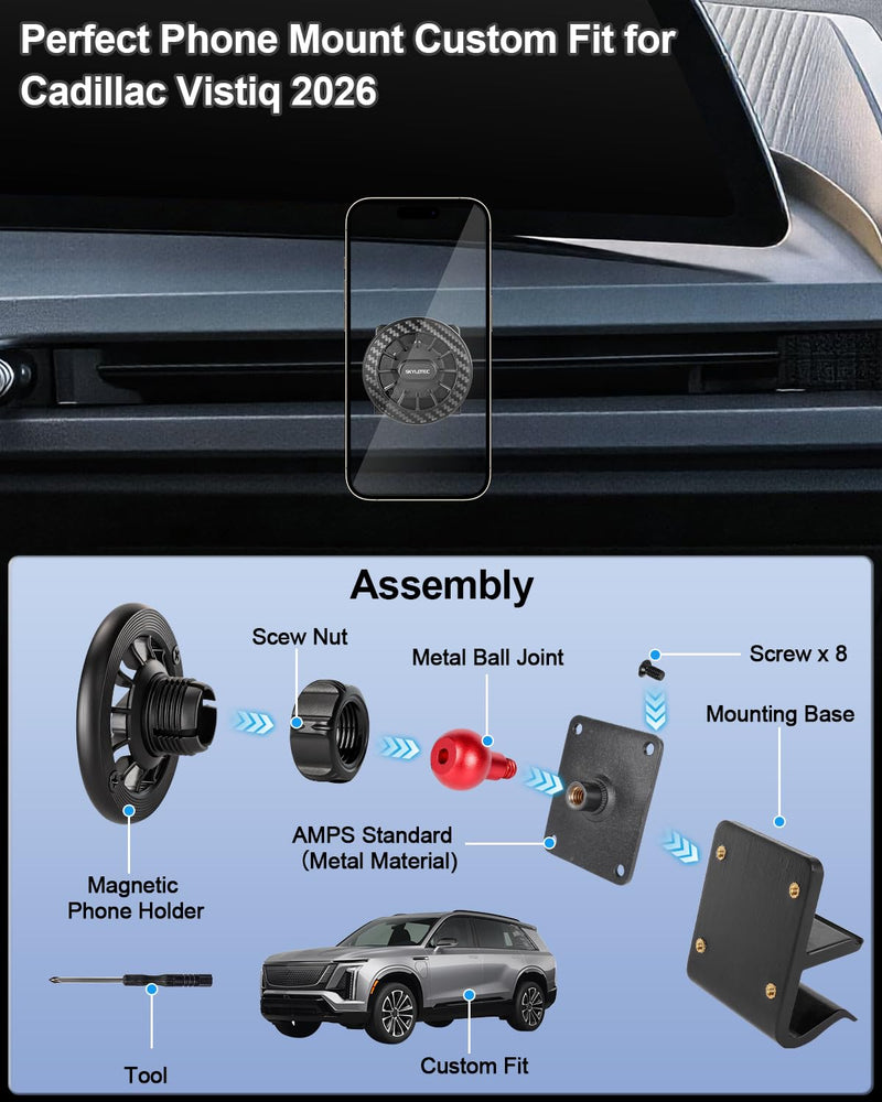 SKYLOTEC Magnetic Phone Mount for Cadillac Vistiq 2026 | Cell Phone Holder for Vistiq Dashboard Mount for MagSafe & iPhone Samsung