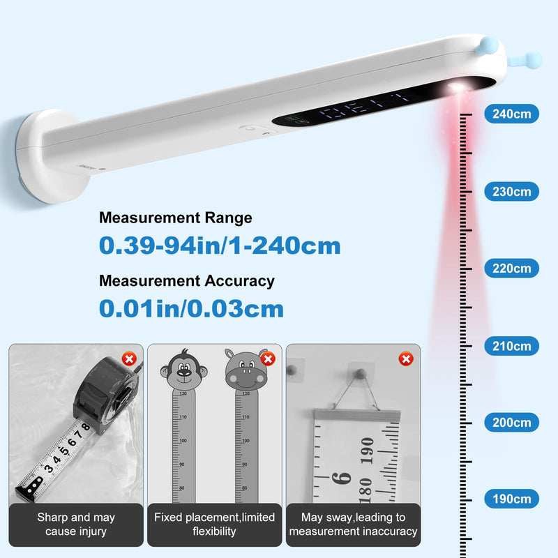 Portable Height Measurement Tool for Kids and Adults with 3-Second Quick Measurement(240cm/94.5in), Handheld Cordless Infrared Height Measurement for Wall with Two Measurement Units(Feet/M)
