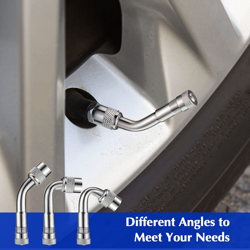 4 Pieces Valve Stem Extension Stainless Steel Tire Extender Braided Valve Stem Extender 6 Pieces 45 90 135 Degree Brass Valve Stem Extender Tire for Most Cars Truck (Silver,7 Inch, 12 Inch) Silver 7 Inch, 12 Inch