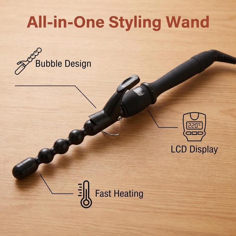 Bubble Curling Iron 1 inch Hair Curler Wand Tourmaline Ceramic Curling Tongs Beach Wave Curler Iron LCD Temp Adjustable Hair Crimper Styling Tool