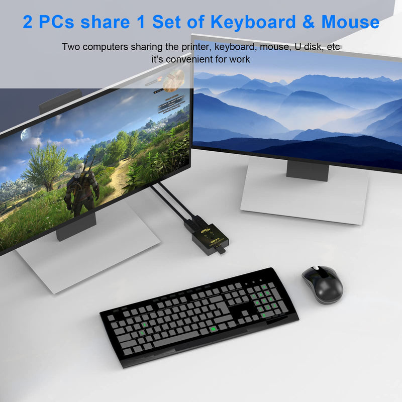 eKL USB 3.0 Switch Selector 2 Computers Sharing 1 USB Peripheral Mouse Keyboard Printer Scanner with 2 Pack USB A to B Cables USB 3.0 Switch 2 IN 1 OUT