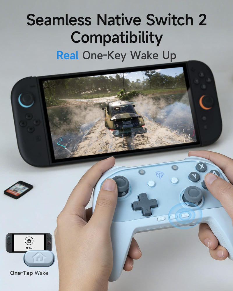 EasySMX S10C Switch 2 Pro Controller with Instant Wake-Up, Hall Effect Joysticks, HD Rumble, Motion Control, 2 Back Buttons, Turbo, C Buttons, for Switch 2/Switch/PC/iOS/Android Blue