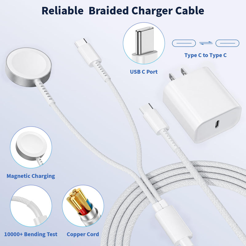 Charger for Apple Watch,2 in 1 USBC iPhone Watch Charger iWatch Fast Charge | iWatch Fast Charge Cable with PD 20W USBC iPhone Wall Charge Block for iWatch Series 11/10/9/8/7/6/5/SE/Ultra,iPhone 17/16/15
