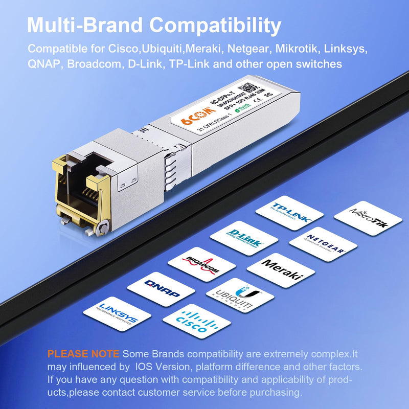 1.25G/2.5G/5G/10GBase-T SFP+ Transceiver, 10G SFP+ to RJ45 Copper Module, CAT.6a/7, up to 30 Meters, for Cisco SFP-10G-T-S, Ubiquiti uacc-cm-rj45-mg, D-Link, Supermicro, MikroTik S+RJ10 and More 10GBase-T: 30m