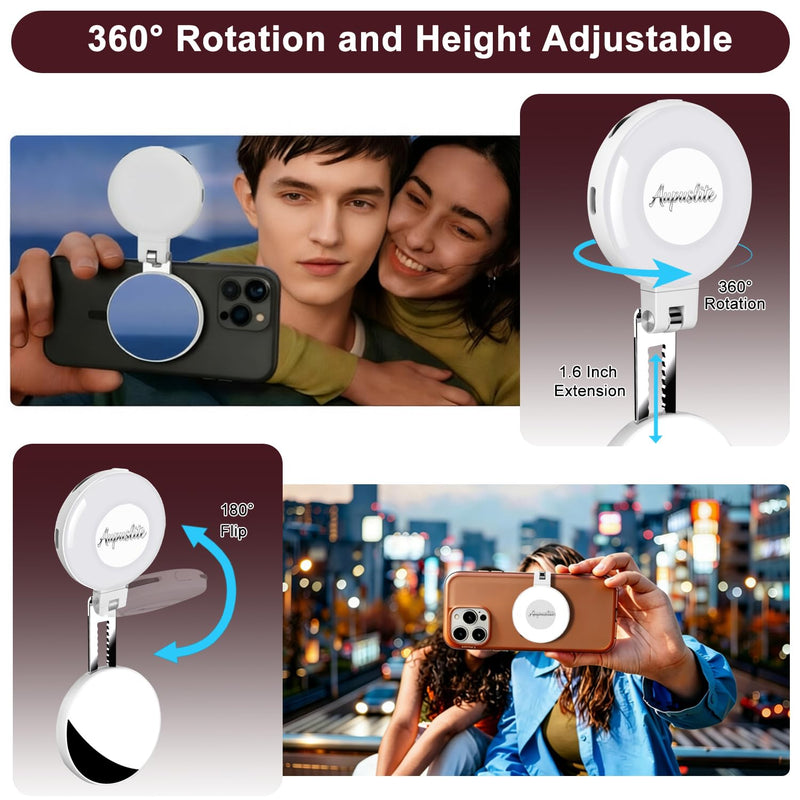 Selfie Light for iPhone with Makeup Mirror–360° Rotation | CRI 97+, 2700K-9500K 300 Lumens Ring Light for Phone, iPhone Photography Video TikTok Zoom Makeup