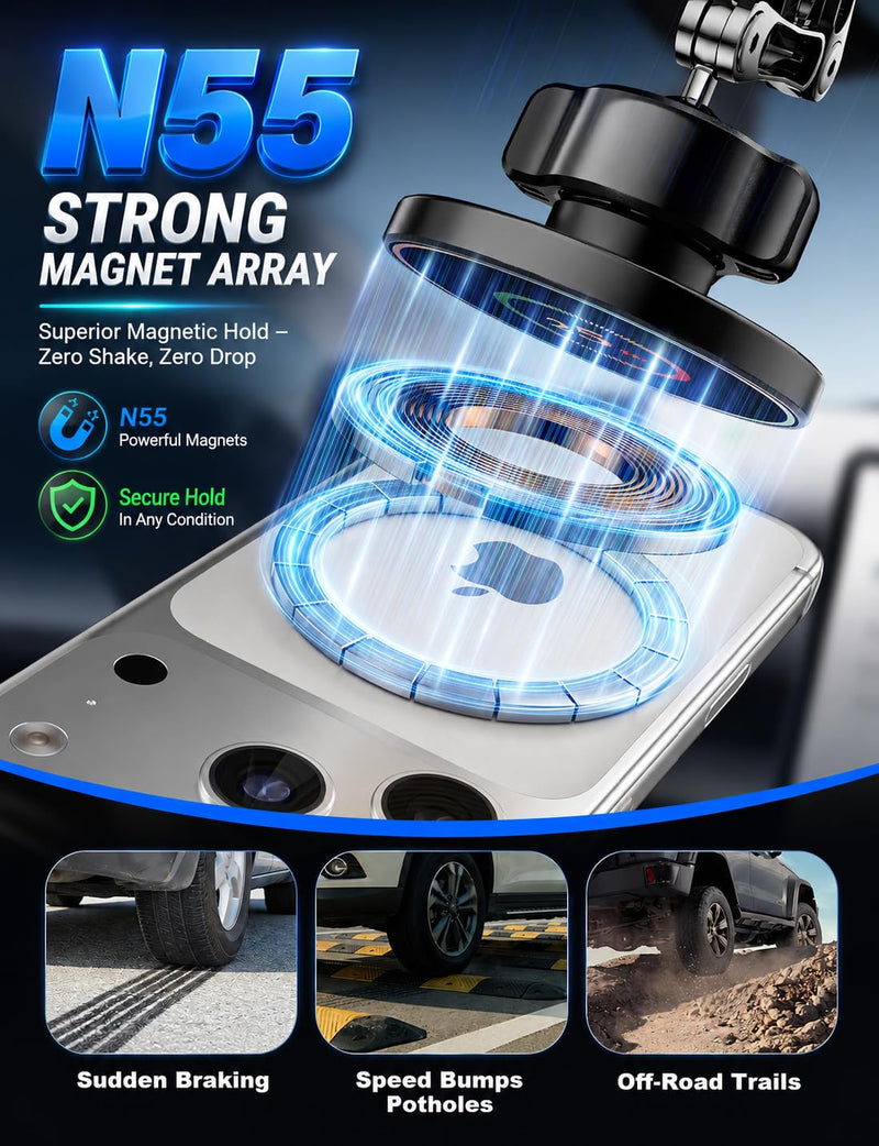 for 25W MagSafe Car Mount Charger, Magnetic Wireless Car Charger with 45W Adapter [120 LBS Strongest Suction] 360°Adjustable Metal Head, Vacuum Suction Cup Phone Mount for iPhone 12-17 Series