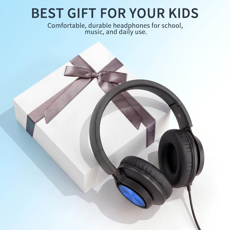 AILIHEN Kids Wired Headphones with Microphone & 3.5mm Jack for School-Blue | K-12 Classroom, Online Learning, Duarable, Adjustable & Foldable, Kids & Teens, For Chromebook, Laptop & Tablet, Lightweight Blue