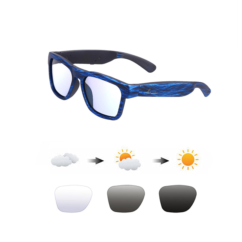 OhO Smart Glasses,Polarized Sunglasses with Bluetooth Speaker,Athletic/Outdoor UV Protection and Voice Control,Unisex(Transitional Blue Light Lens) Stripe Blue-blue Light Blocking Transitional Lens