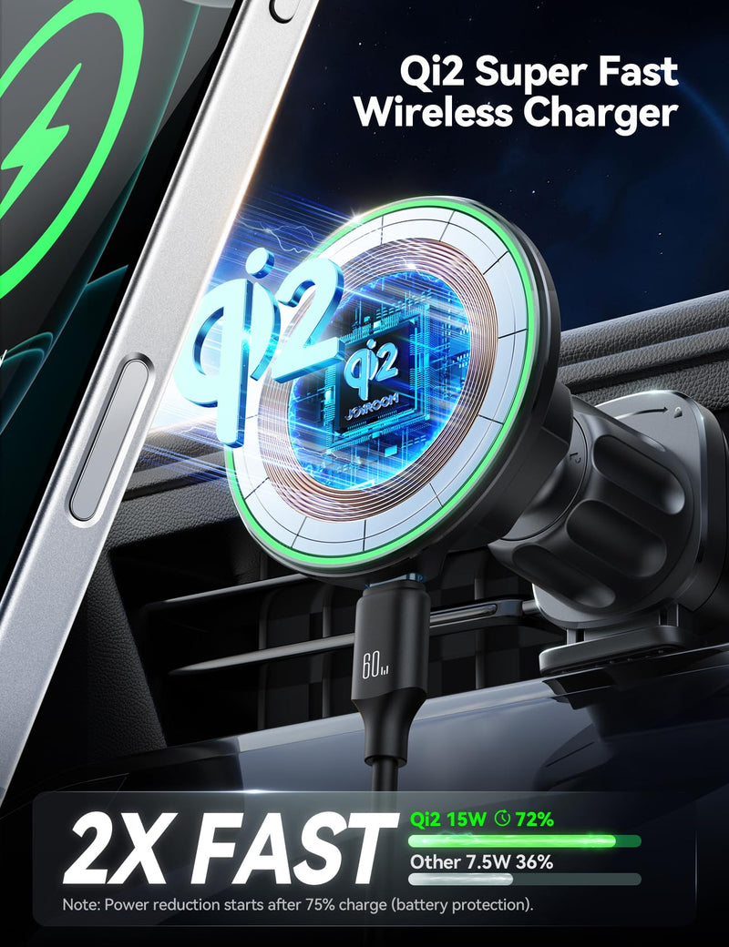 JOYROOM for Qi2 15W MagSafe Car Mount Charger, Qi2-Certified MagSafe Car Charger for Air Vent/Dashboard, Magnetic Wireless Car Holder Fit for iPhone 16 Pro Max Plus 15 14 13 12