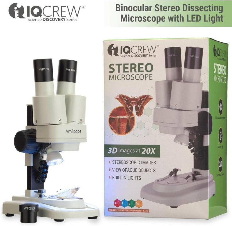 AmScope Kids SE100-LED Portable Binocular Stereo Microscope, WF10x Eyepieces, 20X Magnification, LED Light Source, Battery-Powered