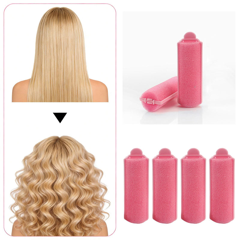 Foam Sponge Hair Rollers - 12 Piece Soft Flexible Curlers for Overnight Sleeping & Styling, Home Salon Use (Pink)