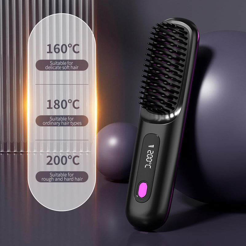 Go Brush Pro UK Cordless Hair Straightener Brush, Everyday Use | Rechargeable Portable Heated Brush with LED Display & 3-Speed Heat | Frizz-Free Shine | for Travel,Home & Office Touch-Ups White